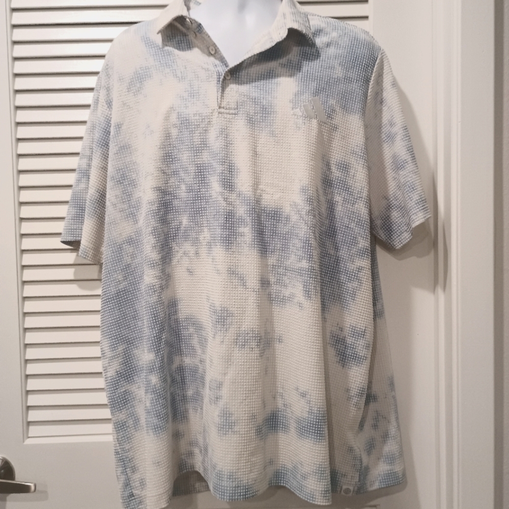 Adidas Men's Blue and White Yie Dye Shirt Polo Golf Shirt Size XXL